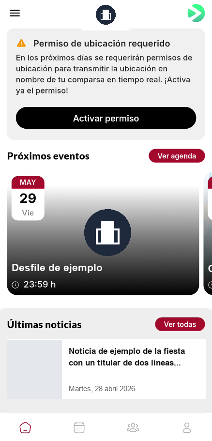 Pantalla de inicio con la tarjeta Permiso de ubicación requerido y el botón Activar permiso